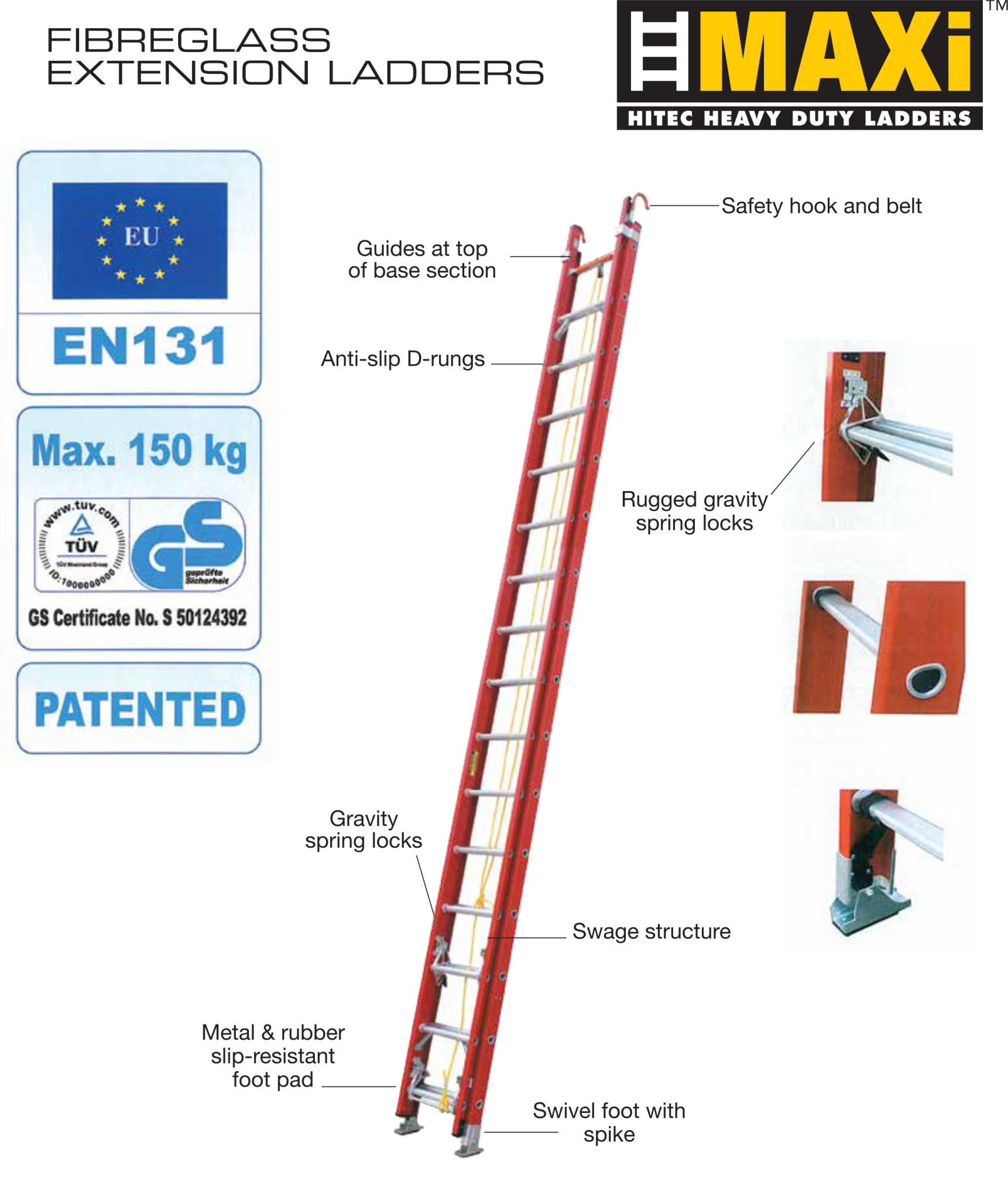 Extension/Push Up Ladders Maxi Ladders Hitech Heavy Duty Ladders